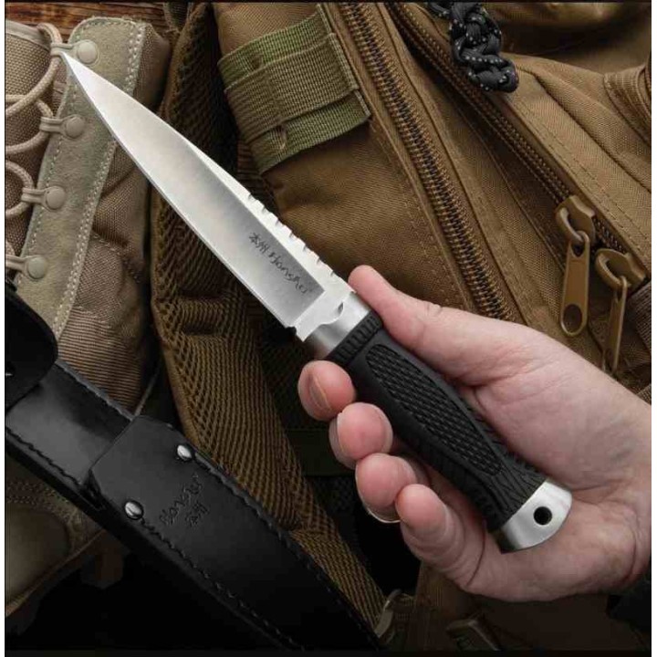 Couteau United Cutlery Honshu Sgian Dubh Lame Acier 7Cr13 Spear Point Manche TPR Etui Cuir UC3596 - Livraison Gratuite