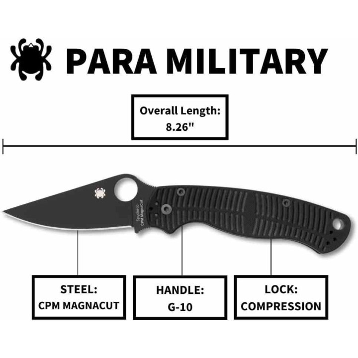 Couteau Spyderco Paramilitary 2 Salt CPM-MagnaCut Manche Black G10 Compession Lock Made USA SC81GMCBKP2 - Livraison Gratuite