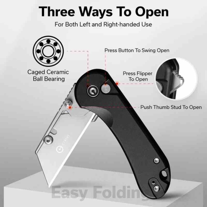Couteau CIVIVI Elementum Utility Black Manche Aluminium Lame Acier 6Cr Button Lock Clip CIVC23039B1 - Livraison Gratuite