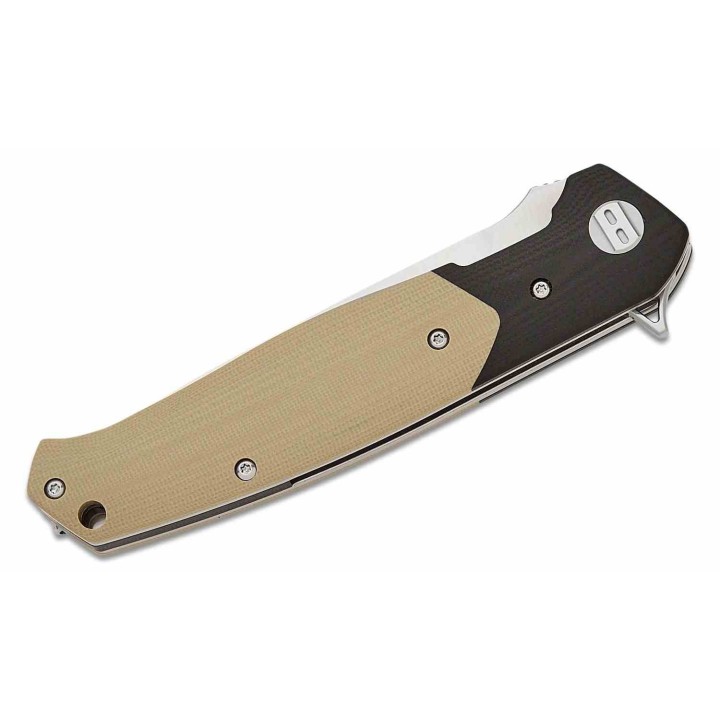 Couteau Bestech Swordfish Beige/black Lame Acier CPM-MagnaCut Manche G10 IKBS Linerlock Clip BTKG03K - Livraison Gratuite