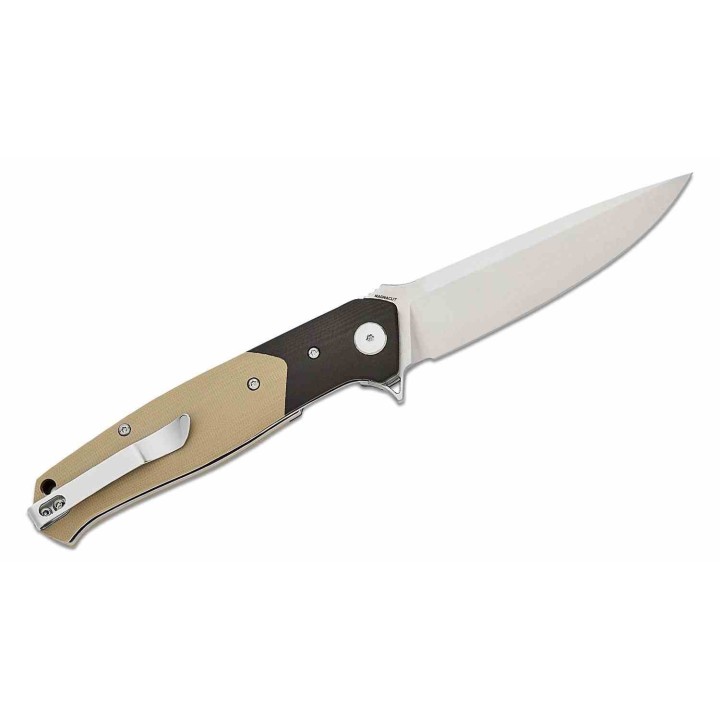 Couteau Bestech Swordfish Beige/black Lame Acier CPM-MagnaCut Manche G10 IKBS Linerlock Clip BTKG03K - Livraison Gratuite