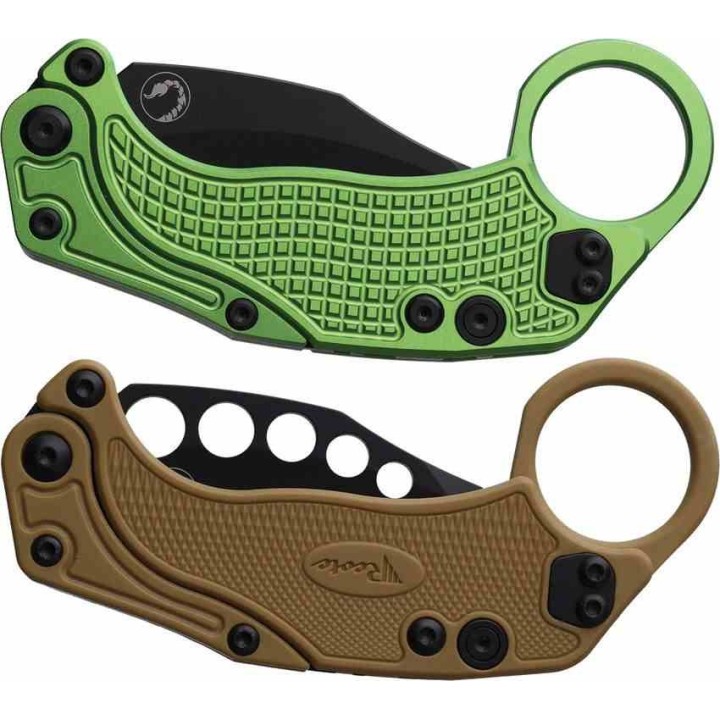 Set de 2 Karambits Reate Knives EXO-K Button Lock Manche Green Lame Acier N690 Blade Clip + Trainer REA126 - Livraison Gratuite