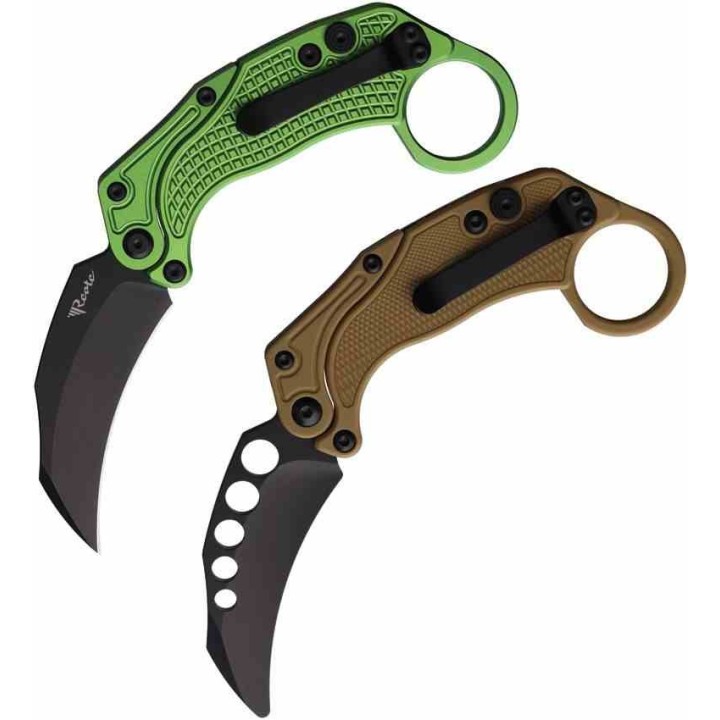 Set de 2 Karambits Reate Knives EXO-K Button Lock Manche Green Lame Acier N690 Blade Clip + Trainer REA126 - Livraison Gratuite