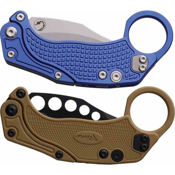 Set de 2 Karambits Reate Knives EXO-K Button Lock Manche Blue Lame Acier N690 Clip + Trainer REA125 - Livraison Gratuite