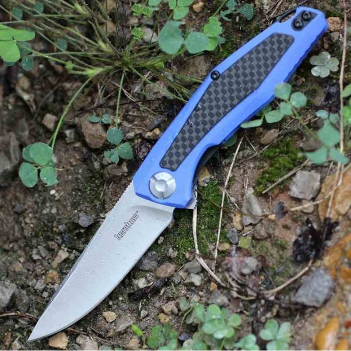 Couteau Kershaw Atmos Blue Manche G10/FCarbone Lame Acier 8Cr13MoV IKBS Clip Linerlock KS4037BLU - Livraison Gratuite
