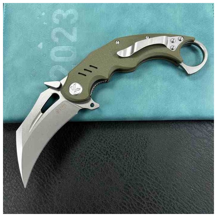 Couteau Kubey Wrath Karambit Green Manche G10 Lame Acier 14C28N IKBS Linerlock Clip KUB261B - Livraison Gratuite