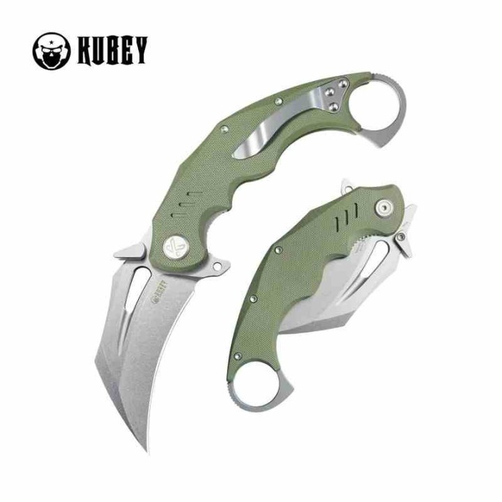 Couteau Kubey Wrath Karambit Green Manche G10 Lame Acier 14C28N IKBS Linerlock Clip KUB261B - Livraison Gratuite