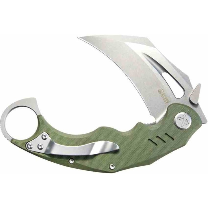 Couteau Kubey Wrath Karambit Green Manche G10 Lame Acier 14C28N IKBS Linerlock Clip KUB261B - Livraison Gratuite