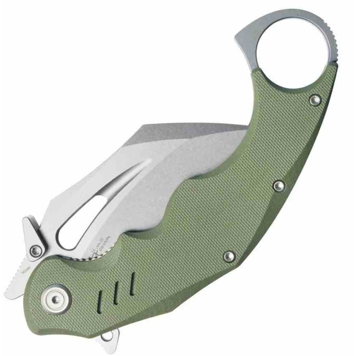 Couteau Kubey Wrath Karambit Green Manche G10 Lame Acier 14C28N IKBS Linerlock Clip KUB261B - Livraison Gratuite
