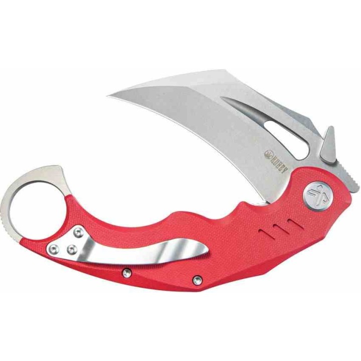 Couteau Kubey Wrath Karambit Red Manche G10 Lame Acier 14C28N IKBS Linerlock Clip KUB261D - Livraison Gratuite