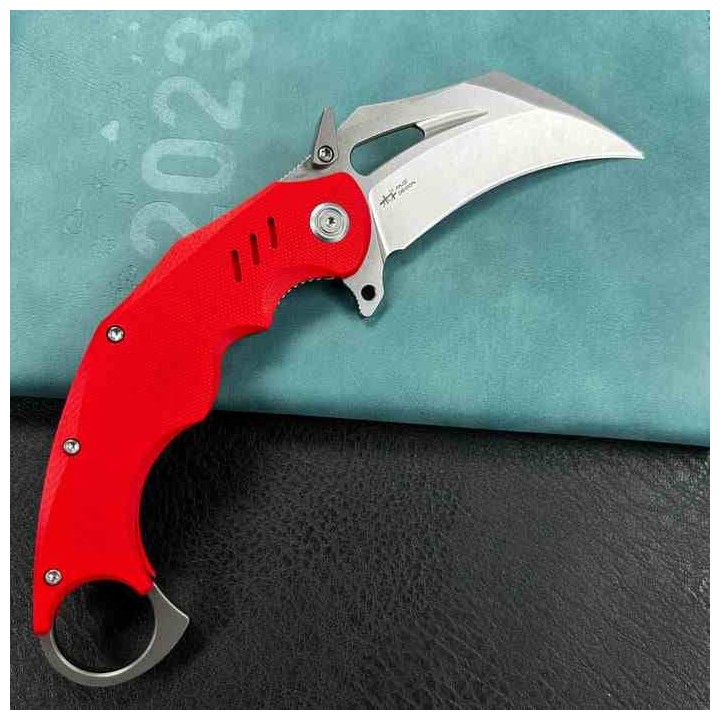 Couteau Kubey Wrath Karambit Red Manche G10 Lame Acier 14C28N IKBS Linerlock Clip KUB261D - Livraison Gratuite