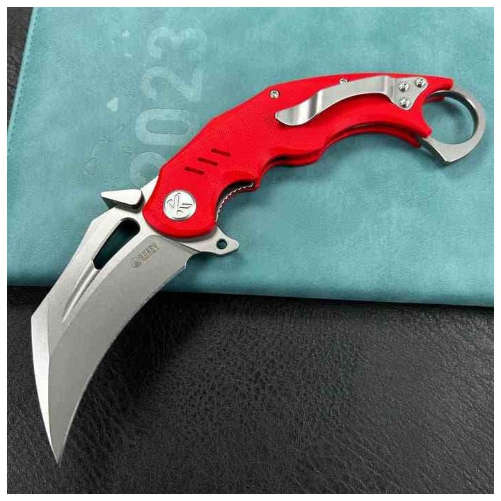 Couteau Kubey Wrath Karambit Red Manche G10 Lame Acier 14C28N IKBS Linerlock Clip KUB261D - Livraison Gratuite