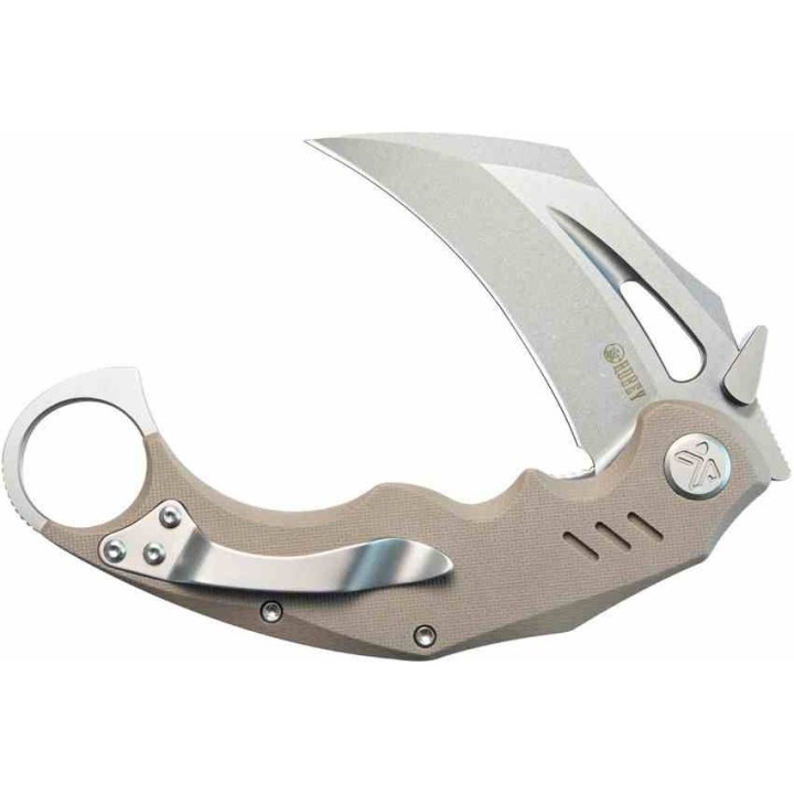 Couteau Kubey Wrath Karambit Tan Manche G10 Lame Acier 14C28N IKBS Linerlock Clip KUB261C - Livraison Gratuite