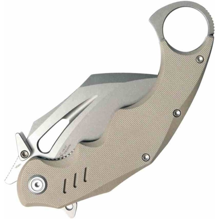 Couteau Kubey Wrath Karambit Tan Manche G10 Lame Acier 14C28N IKBS Linerlock Clip KUB261C - Livraison Gratuite