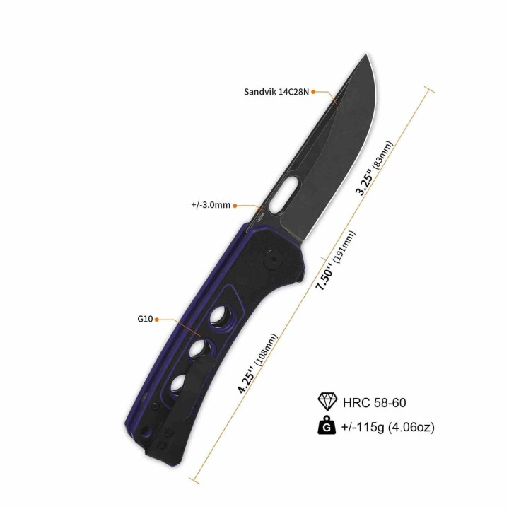 Couteau QSP Unicorn Black Purple Manche Micarta Lame Acier 14C28N BLK IKBS Button Lock Clip QS156B2 - Livraison Gratuite
