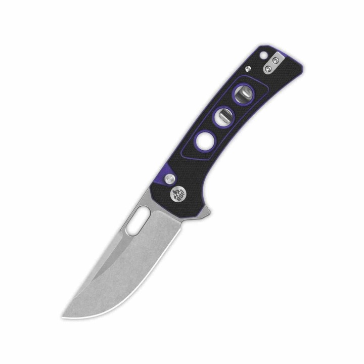 Couteau QSP Unicorn Black Purple Manche G10 Lame Acier 14C28N IKBS Button Lock Clip QS156B1 - Livraison Gratuite