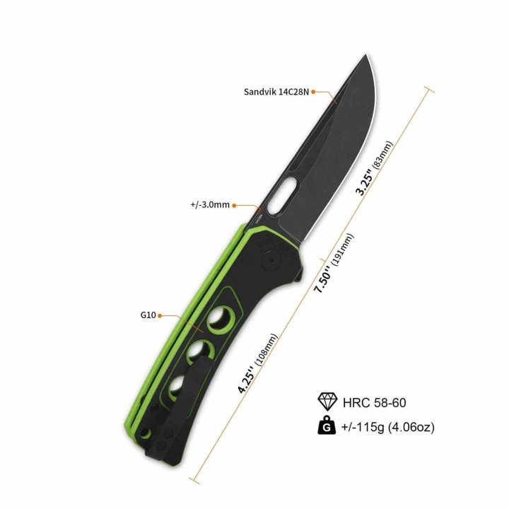 Couteau QSP Unicorn Black Neon Manche G10 Lame Acier 14C28N BLK IKBS Button Lock Clip QS156C2 - Livraison Gratuite