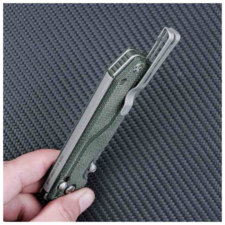 Couteau SRM Rubik Green Manche Micarta Lame Acier 14C28N Ambi Lock Clip SRM7228BMG - Livraison Gratuite