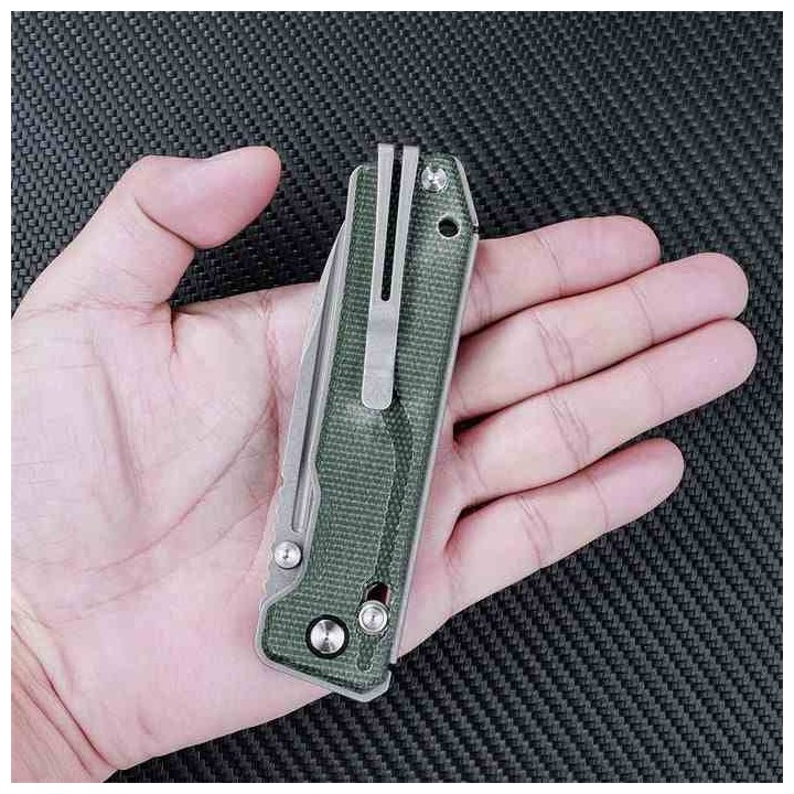 Couteau SRM Rubik Green Manche Micarta Lame Acier 14C28N Ambi Lock Clip SRM7228BMG - Livraison Gratuite