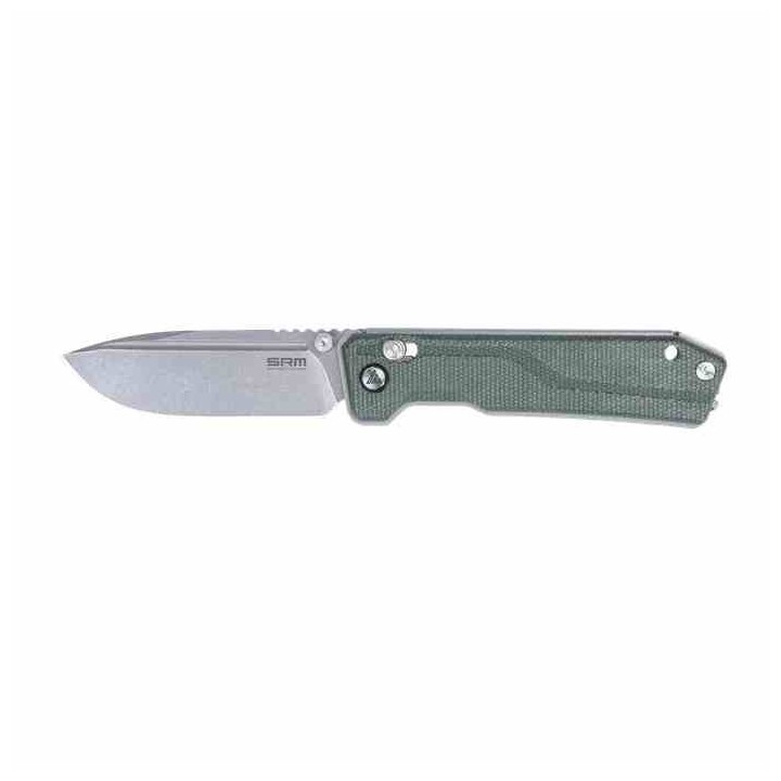 Couteau SRM Rubik Green Manche Micarta Lame Acier 14C28N Ambi Lock Clip SRM7228BMG - Livraison Gratuite