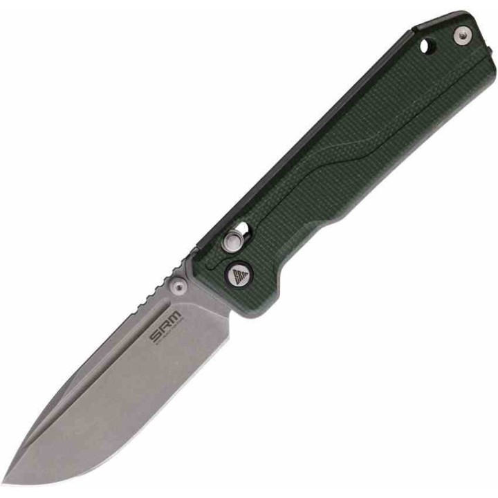 Couteau SRM Rubik Green Manche Micarta Lame Acier 14C28N Ambi Lock Clip SRM7228BMG - Livraison Gratuite