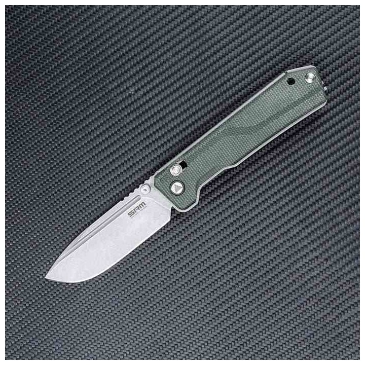 Couteau SRM Rubik Green Manche Micarta Lame Acier 14C28N Ambi Lock Clip SRM7228BMG - Livraison Gratuite