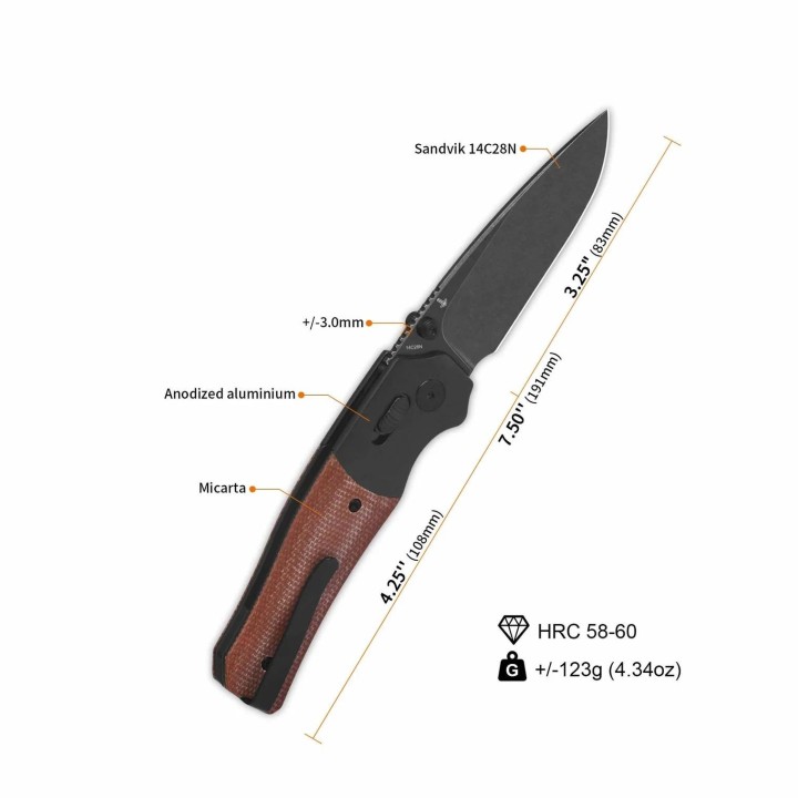Couteau QSP Vault Tan Manche Micarta/Alu Lame Acier 14C28N BLK IKBS Crossbar Lock Clip QS157C2 - Livraison Gratuite
