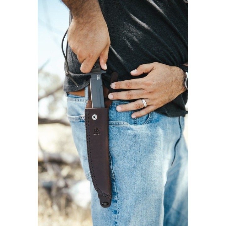 Couteau TOPS Wild Pig Hunter Lame Acier Carbone 1095 Manche Micarta Etui Cuir Made USA TPWPH04 - Livraison Gratuite