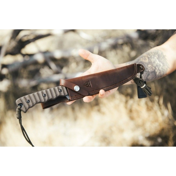 Couteau TOPS Wild Pig Hunter Lame Acier Carbone 1095 Manche Micarta Etui Cuir Made USA TPWPH04 - Livraison Gratuite