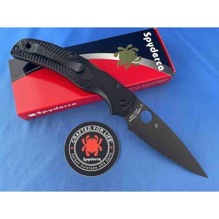 Couteau Spyderco Native Chief Lame Acier CTS-BD1N Serr Black Manche FRN Lockback USA SC244SBBK - Livraison Gratuite