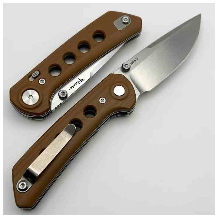 Couteau Reate Knives PL-XT Tan Manche G10 Lame Acier Nitro-V SW IKBS Pivot Lock Clip REA136 - Livraison Gratuite