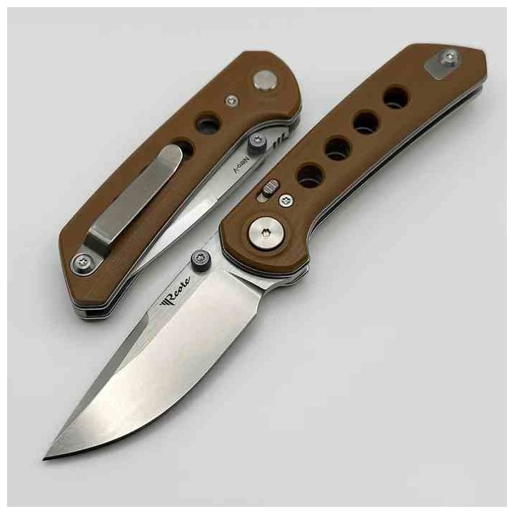Couteau Reate Knives PL-XT Tan Manche G10 Lame Acier Nitro-V SW IKBS Pivot Lock Clip REA136 - Livraison Gratuite