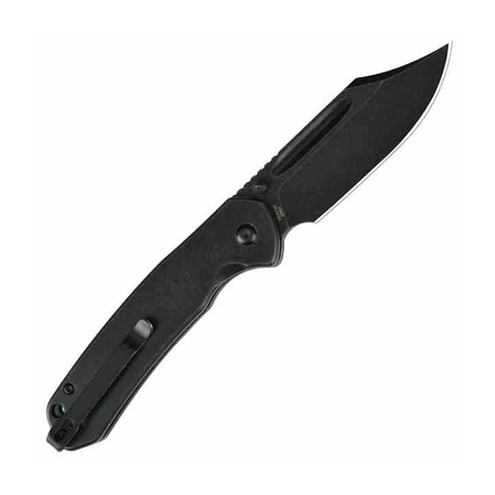 Couteau CJRB Cutlery Pyrite Bowie Black Manche Acier Lame Acier AR-RPM9 Blk IKBS Button Lock Clip J1942BST - Livraison Gratuite