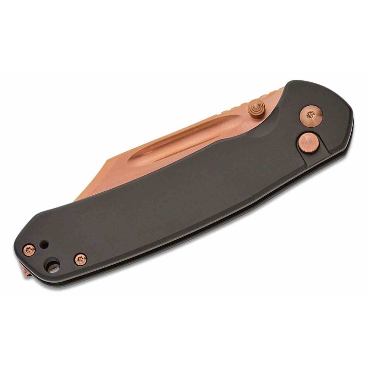 Couteau CJRB Pyrite Bowie Manche Acier Lame Acier AR-RPM9 Rose Gold IKBS Button Lock Clip J1942RG - Livraison Gratuite
