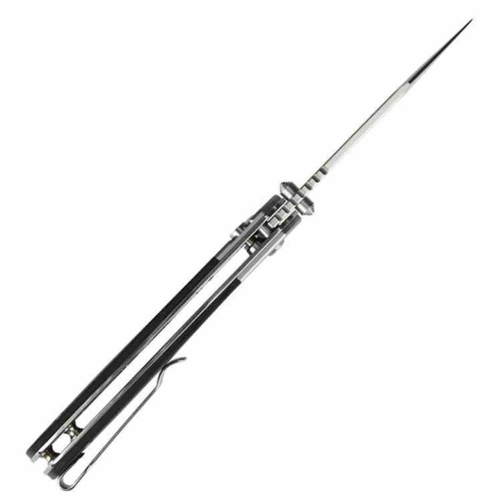 Couteau CJRB Pyrite Bowie Ebony Manche Bois Lame Acier AR-RPM9 Sand Polish IKBS Button Lock Clip J1942EBN - Livraison Gratuite