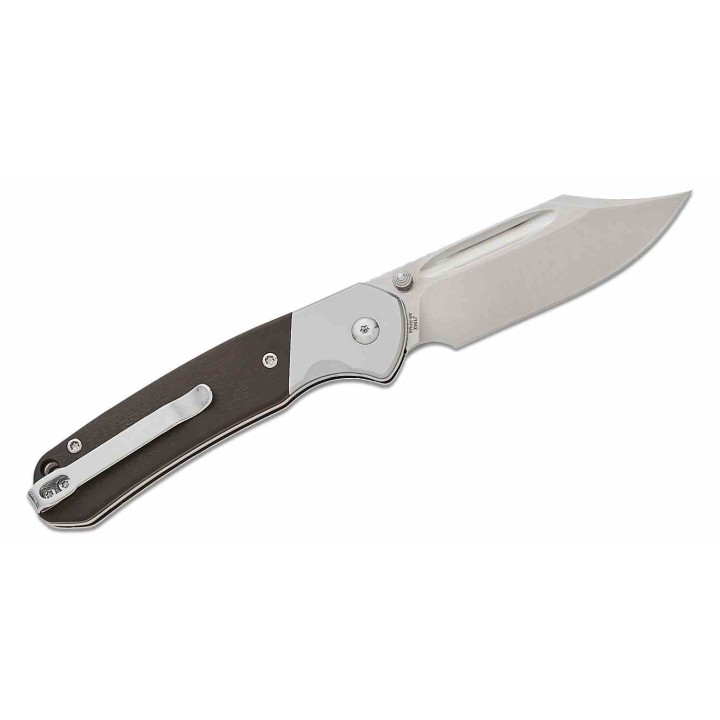 Couteau CJRB Pyrite Bowie Ebony Manche Bois Lame Acier AR-RPM9 Sand Polish IKBS Button Lock Clip J1942EBN - Livraison Gratuite