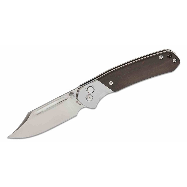 Couteau CJRB Pyrite Bowie Ebony Manche Bois Lame Acier AR-RPM9 Sand Polish IKBS Button Lock Clip J1942EBN - Livraison Gratuite