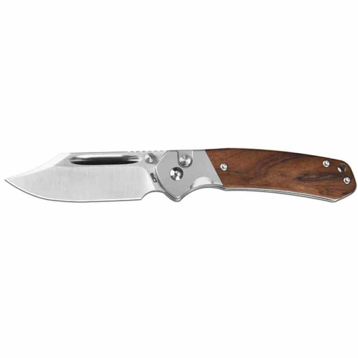 Couteau CJRB Pyrite Bowie Rosewood Manche Bois Lame Acier AR-RPM9 Sand Polish IKBS Button Lock Clip J1942RW - Livraison Gratuite