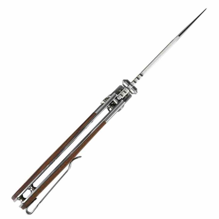 Couteau CJRB Pyrite Bowie Rosewood Manche Bois Lame Acier AR-RPM9 Sand Polish IKBS Button Lock Clip J1942RW - Livraison Gratuite