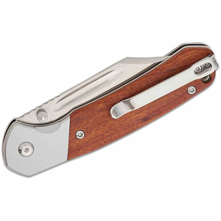 Couteau CJRB Pyrite Bowie Rosewood Manche Bois Lame Acier AR-RPM9 Sand Polish IKBS Button Lock Clip J1942RW - Livraison Gratuite