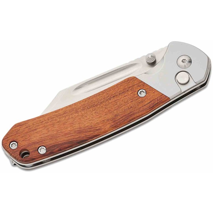 Couteau CJRB Pyrite Bowie Rosewood Manche Bois Lame Acier AR-RPM9 Sand Polish IKBS Button Lock Clip J1942RW - Livraison Gratuite