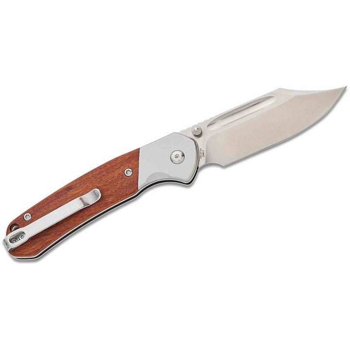 Couteau CJRB Pyrite Bowie Rosewood Manche Bois Lame Acier AR-RPM9 Sand Polish IKBS Button Lock Clip J1942RW - Livraison Gratuite