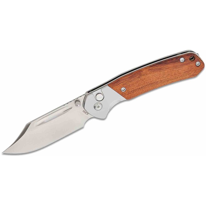 Couteau CJRB Pyrite Bowie Rosewood Manche Bois Lame Acier AR-RPM9 Sand Polish IKBS Button Lock Clip J1942RW - Livraison Gratuite