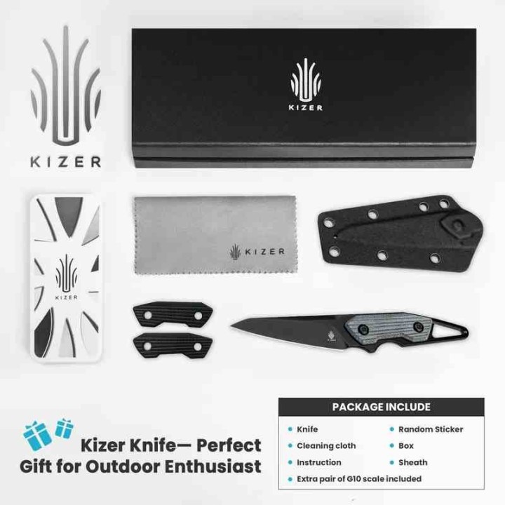 Couteau Kizer Cutlery Groom Blue Denim Lame Acier D2 Manche Micarta Etui Kydex KI1060A1 - Livraison Gratuite