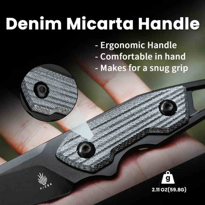 Couteau Kizer Cutlery Groom Blue Denim Lame Acier D2 Manche Micarta Etui Kydex KI1060A1 - Livraison Gratuite