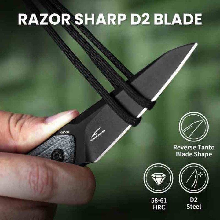 Couteau Kizer Cutlery Groom Blue Denim Lame Acier D2 Manche Micarta Etui Kydex KI1060A1 - Livraison Gratuite