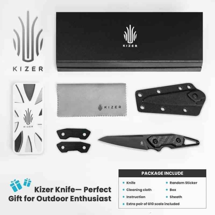 Couteau Kizer Cutlery Groom Lame Acier D2 Manche Fibre de Carbone Etui Kydex KI1060A2 - Livraison Gratuite
