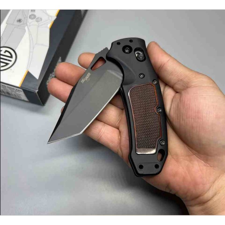 Couteau SIG Sauer K320 ABLE Lock Gray Tanto Lame Acier S30V Black Manche Alu/Bois Made USA SIG36367 - Livraison Gratuite