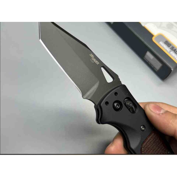 Couteau SIG Sauer K320 ABLE Lock Gray Tanto Lame Acier S30V Black Manche Alu/Bois Made USA SIG36367 - Livraison Gratuite