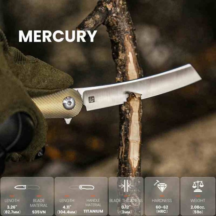 Couteau Kizer Mercury Bronze Manche Titane Lame Acier S35VN Sheepsfoot IKBS Framelock KI3645A1 - Livraison Gratuite